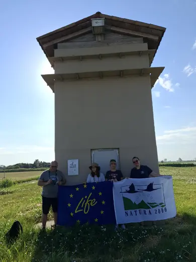 Кула с изкуствени гнездилки за белошипи ветрушки